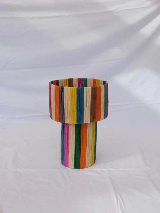 Handcrafted Multicolor Raffia Table Lamp – Rainbow Color Mogadoro