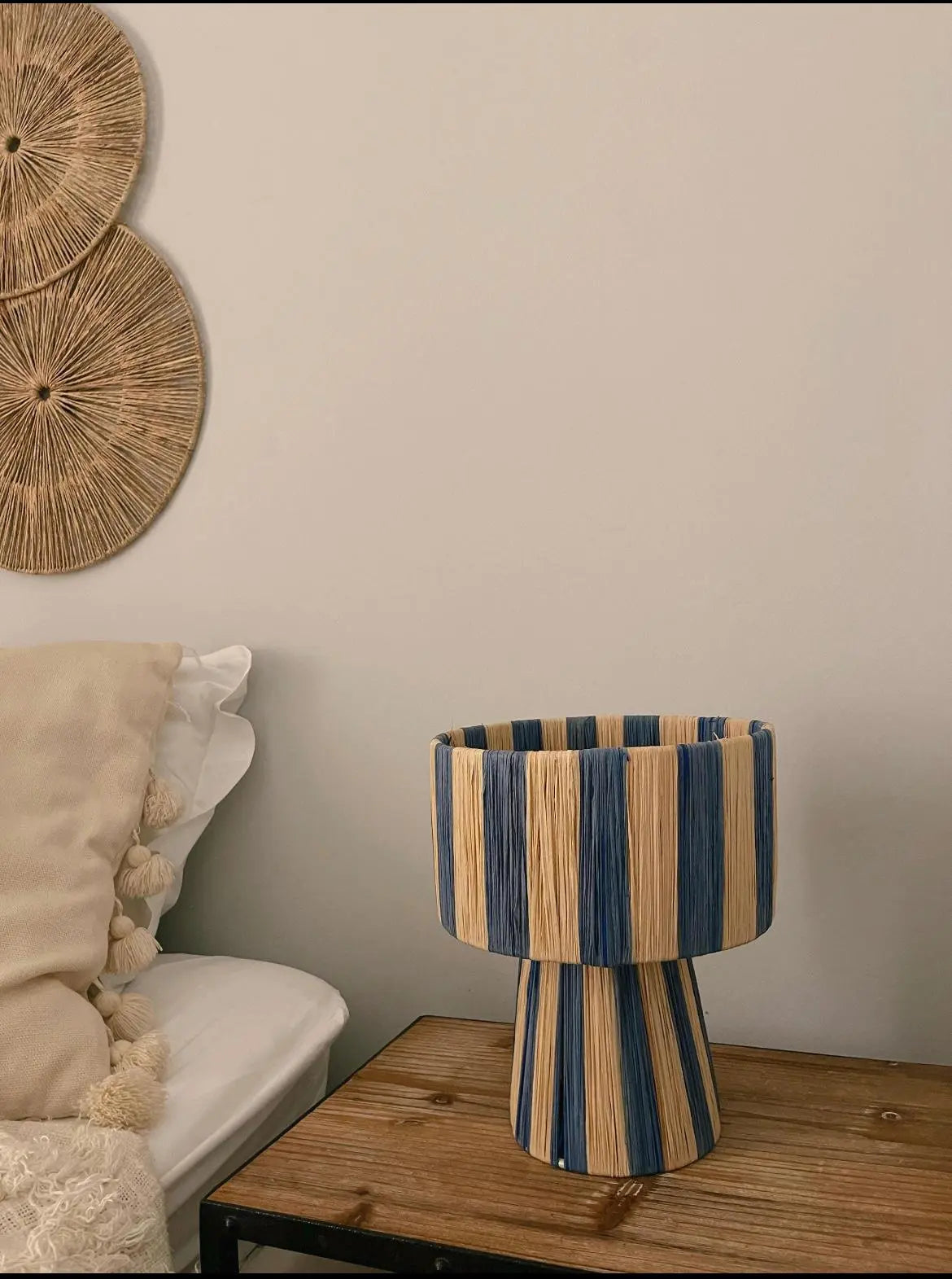 Natural Raffia Table Lamp - Blue Mogadoro