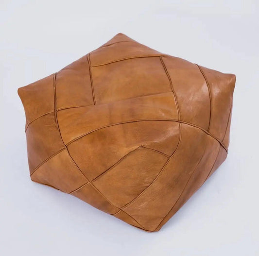 Square Moroccan Leather Pouf Ottoman Mogadoro