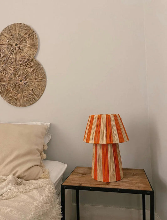 Striped Mushroom Lamp Raffia - Orange Mogadoro