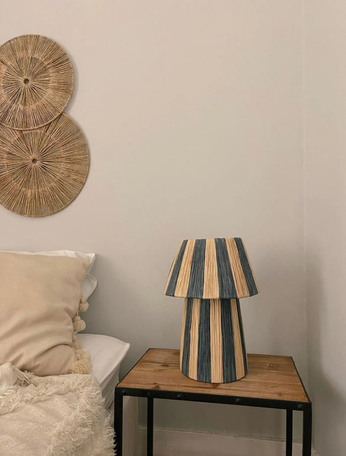 Striped Mushroom Lamp Raffia - Gray Mogadoro