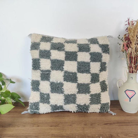 Moroccan Checkered Pillow Cover (Gray & White)