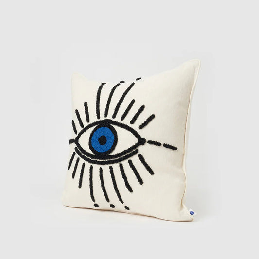 Square Evil Eye Pillow Cover - Tufted Cotton Cushion