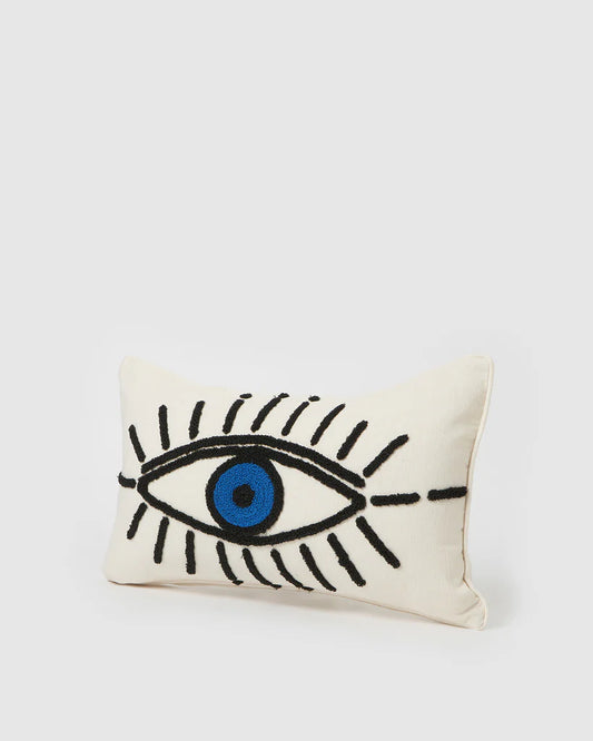Rectangle Evil Eye Pillow Cover - Tufted Cotton Lumbar Cushion