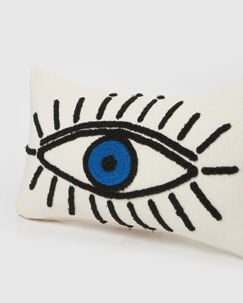 Rectangle Evil Eye Pillow Cover - Tufted Cotton Lumbar Cushion