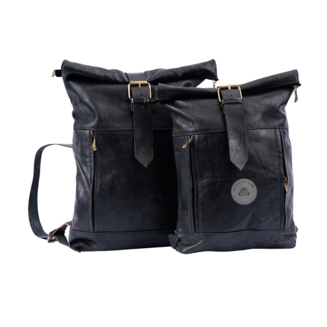 Camel Leather Roll Top Backpack