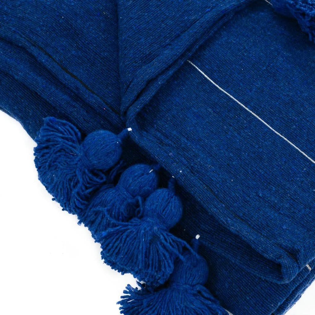 Blue & Silver Moroccan Pom Pom Blanket
