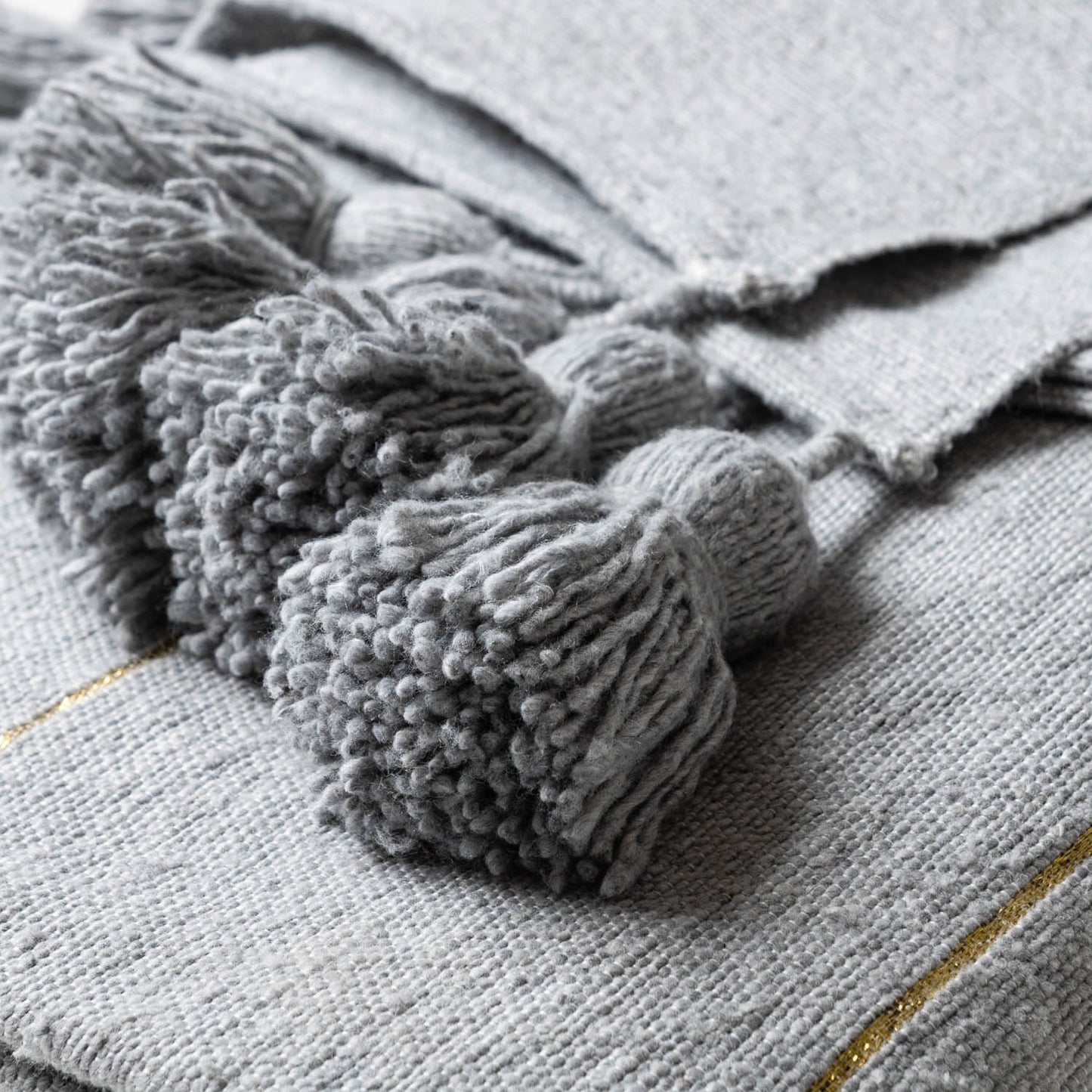 Gray & Gold Moroccan Pom Pom Blanket