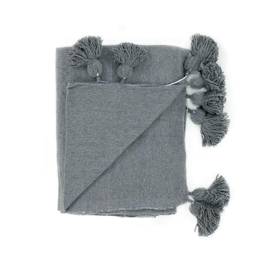 Gray Moroccan Pom Pom Blanket