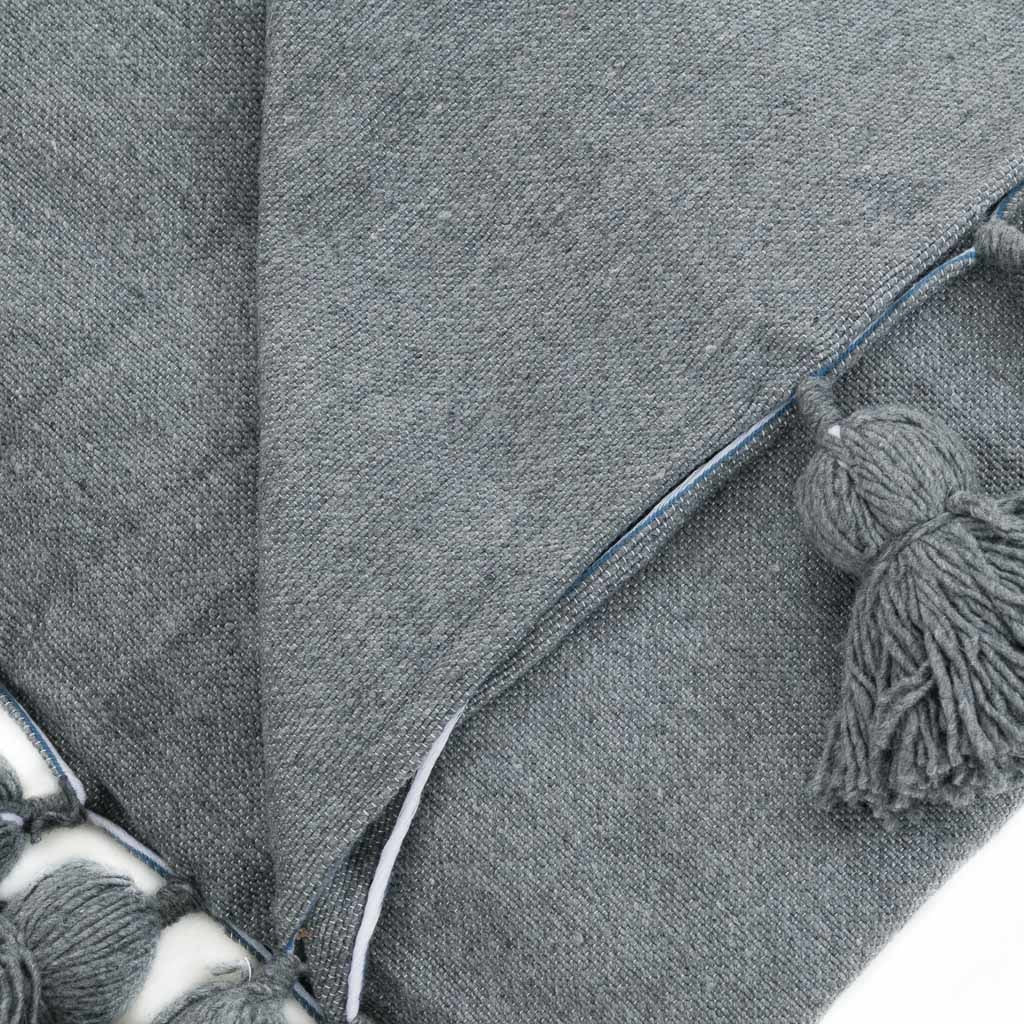 Gray Moroccan Pom Pom Blanket