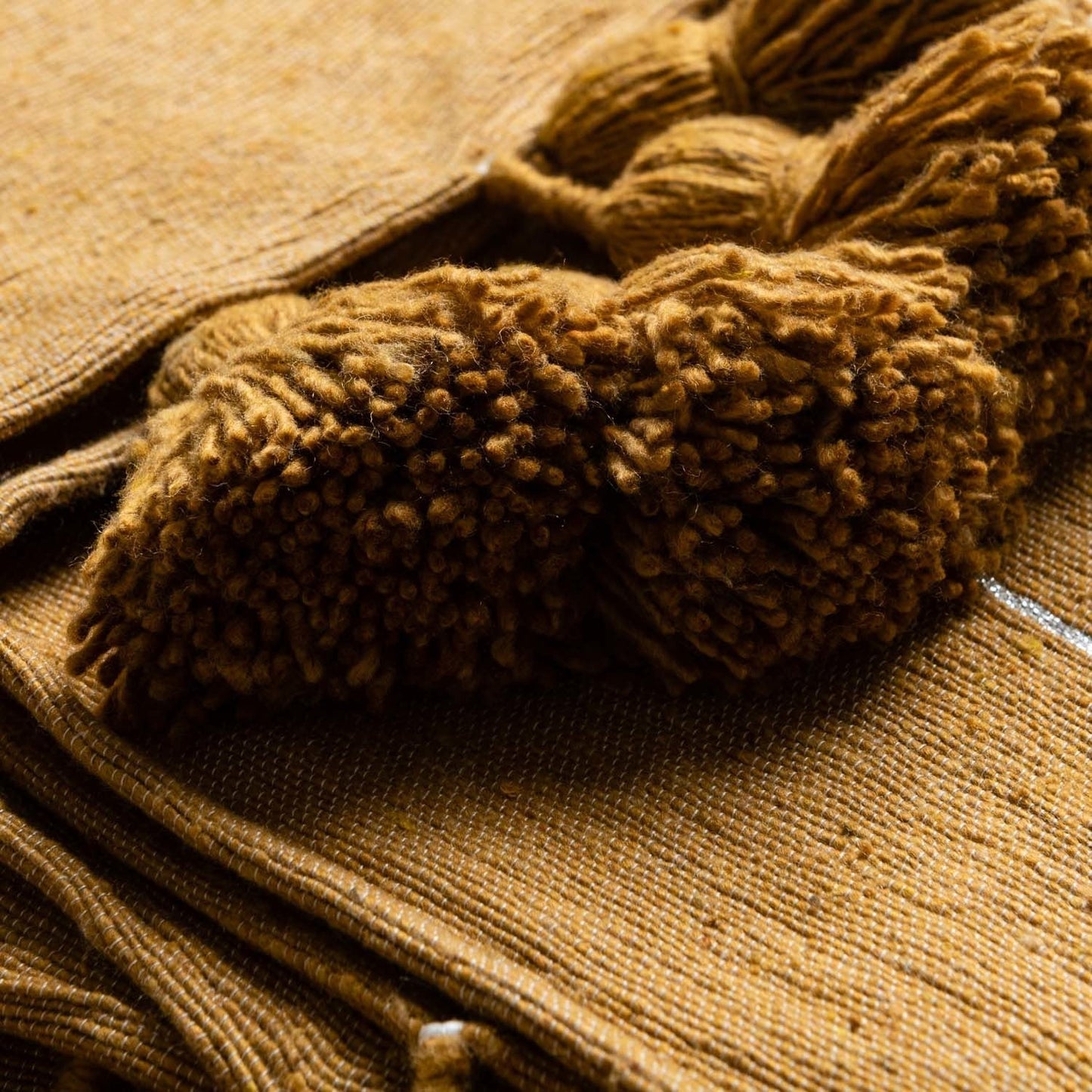 Camel & Silver Moroccan Pom Pom Blanket