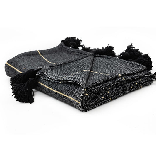 Black & Gold Moroccan Pom Pom Blanket
