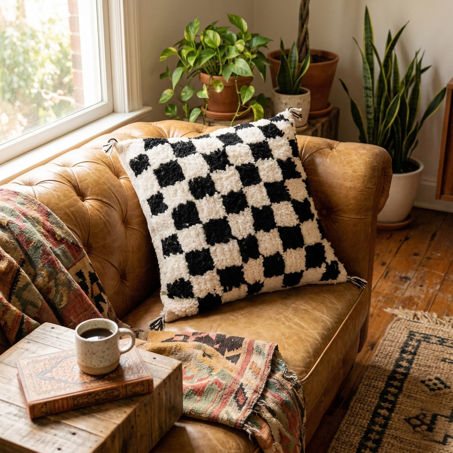 Moroccan Checkered Pillow Cover - Berber Wool Cushion