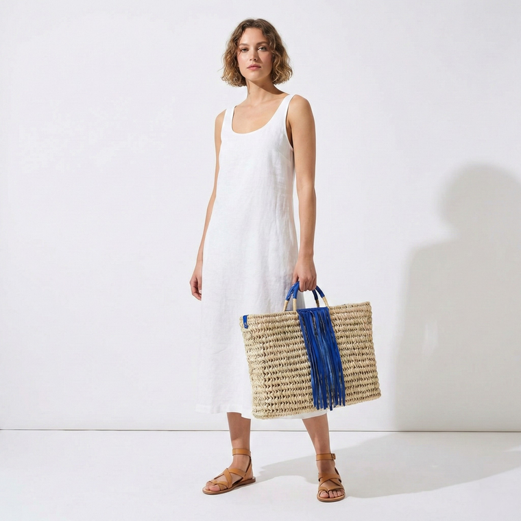 Fringed Straw Market Basket – The Zwina, Blue