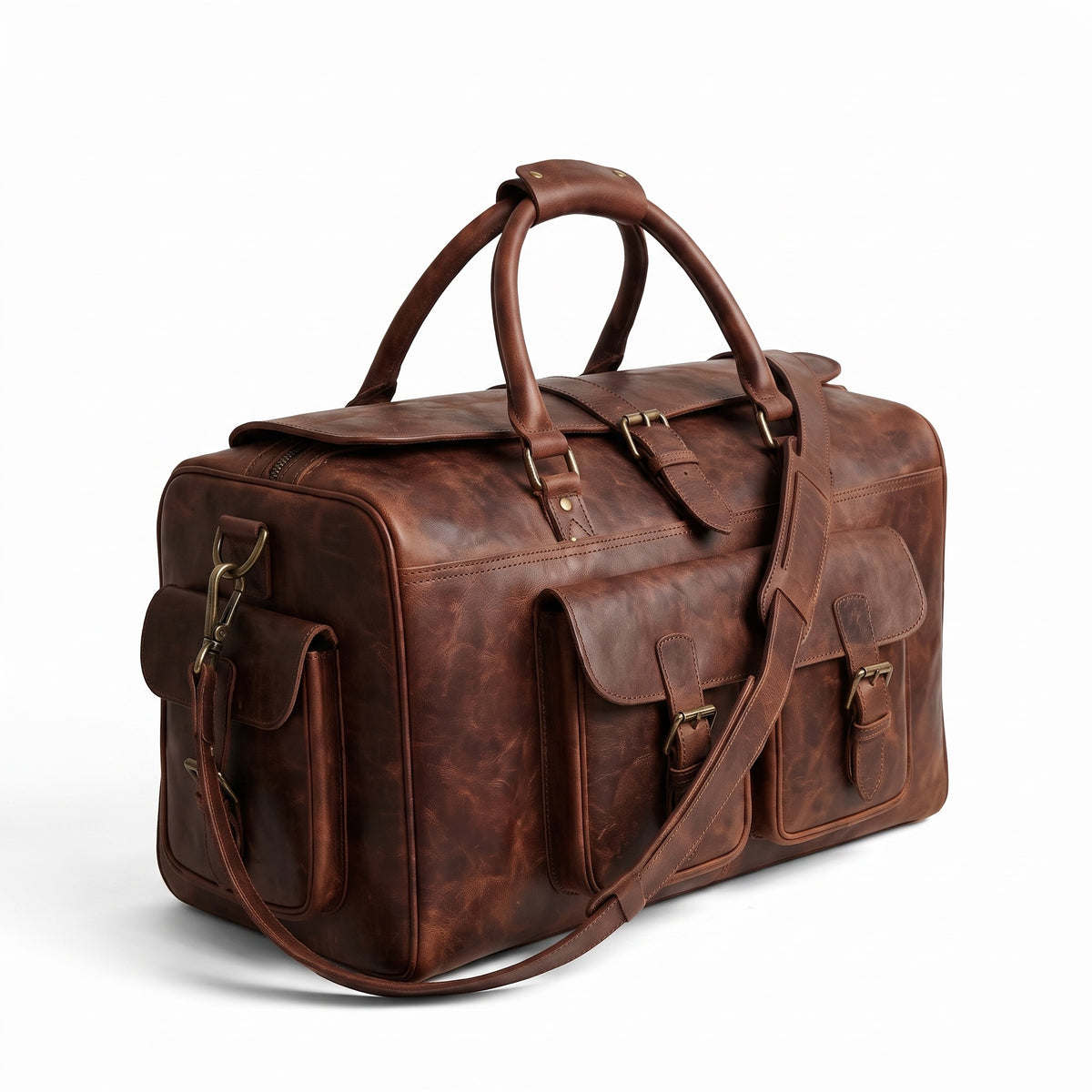 The Merzouga Weekender — Four-Pocket Brown Leather Duffle