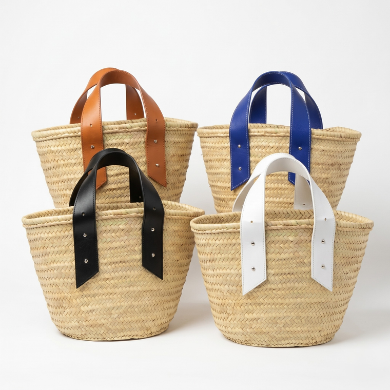 Straw Bag with Stylish Leather Handles - French Tote