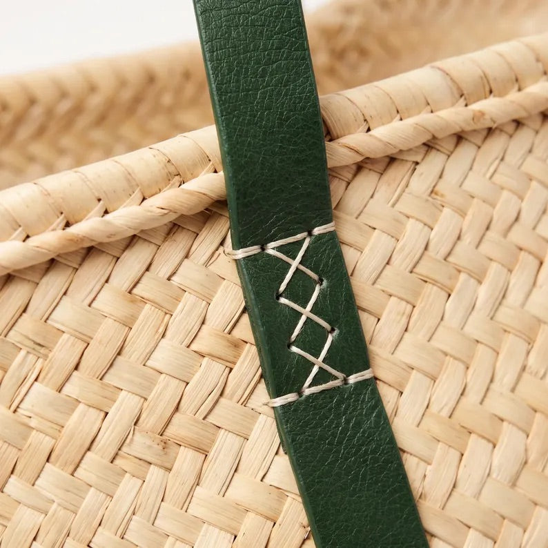 The Marjana Basket — Leather-Strap Moroccan Market Tote