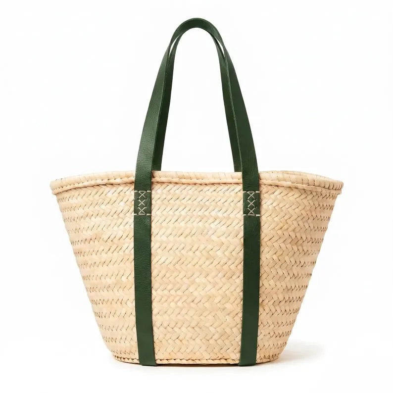 The Marjana Basket — Leather-Strap Moroccan Market Tote
