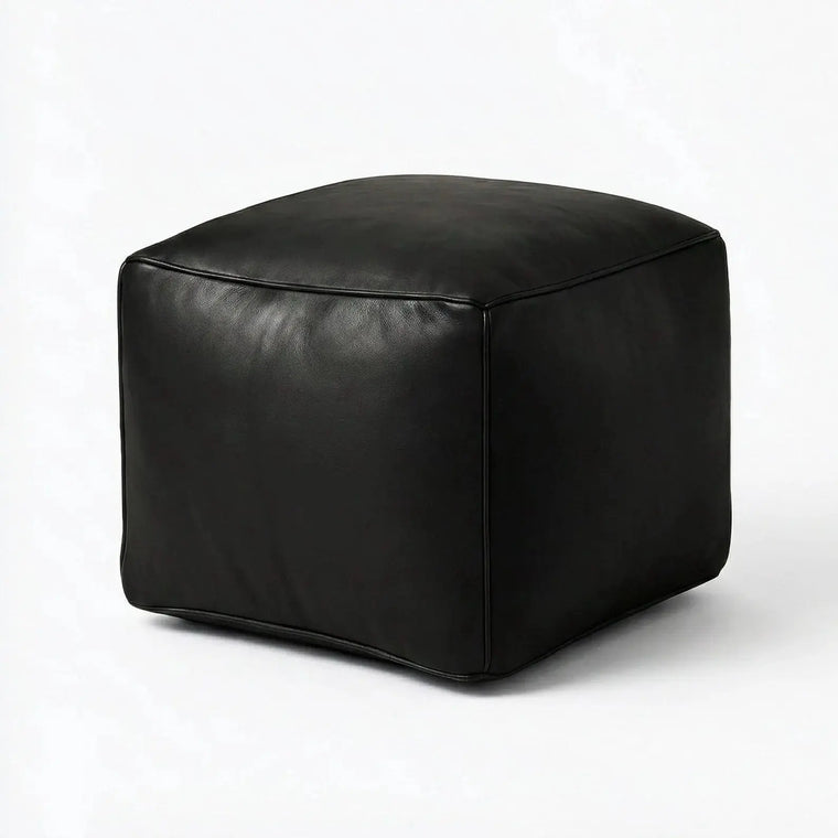 Square Leather Pouf Cover - Black Mogadoro
