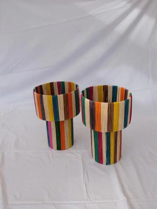Handcrafted Multicolor Raffia Table Lamp – Rainbow Color Mogadoro