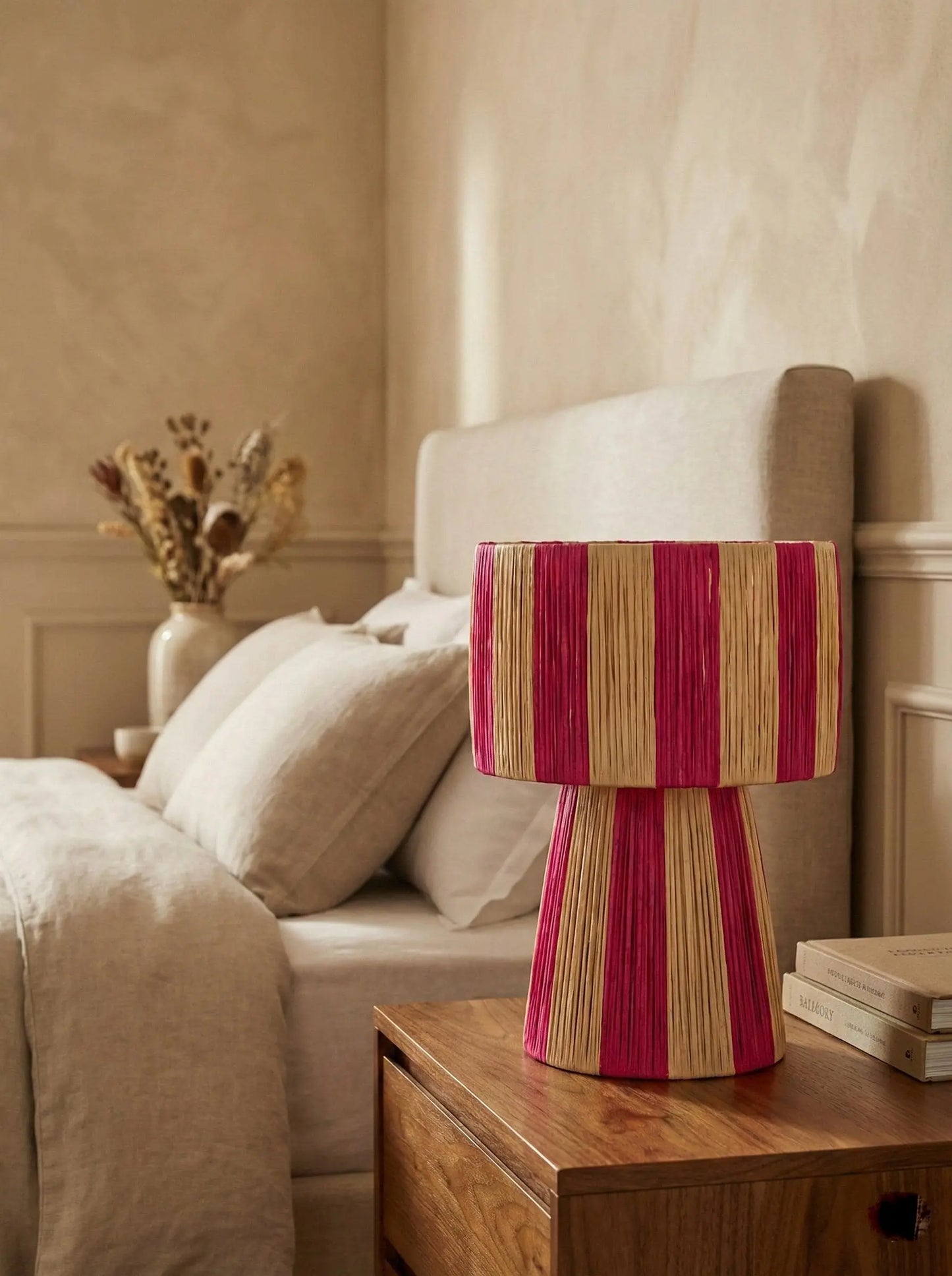 Natural Raffia Table Lamp - Pink Mogadoro