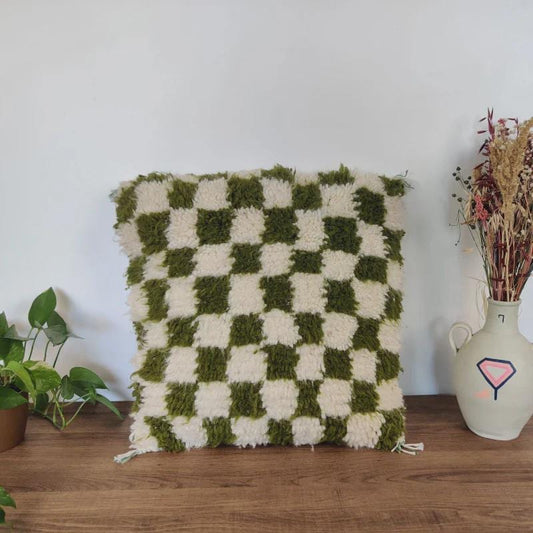 Moroccan Checkered Pillow Cover (Khaki & White)