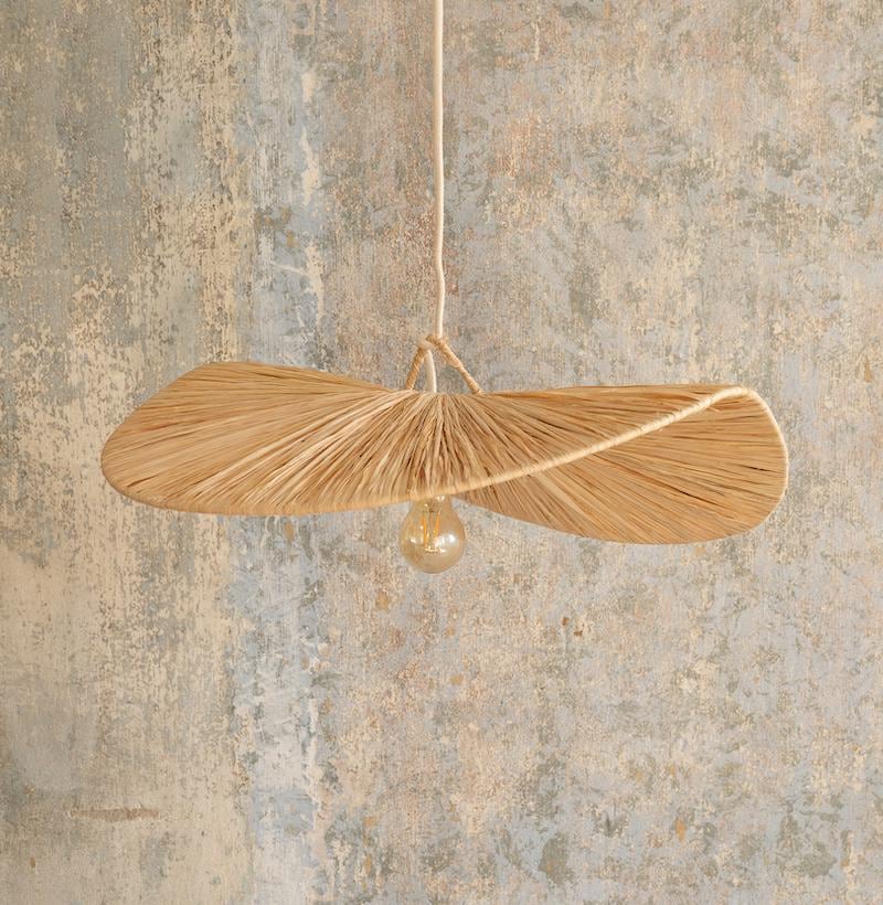Handwoven Moroccan Raffia Pendant Light – Celestial Boho Ceiling Lamp