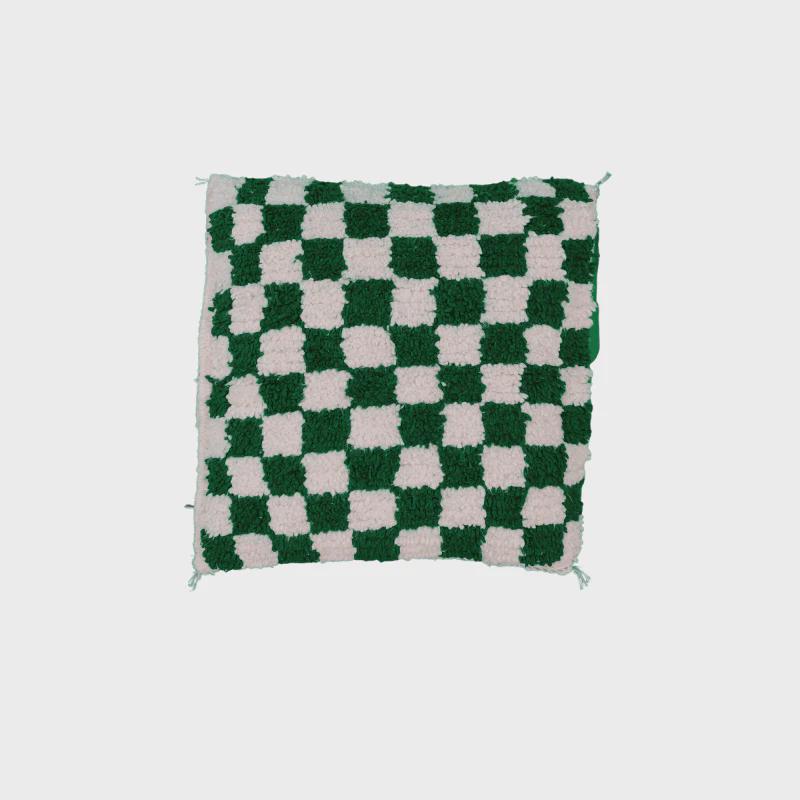 Moroccan Checkered Pillow Cover (Royal green & White)