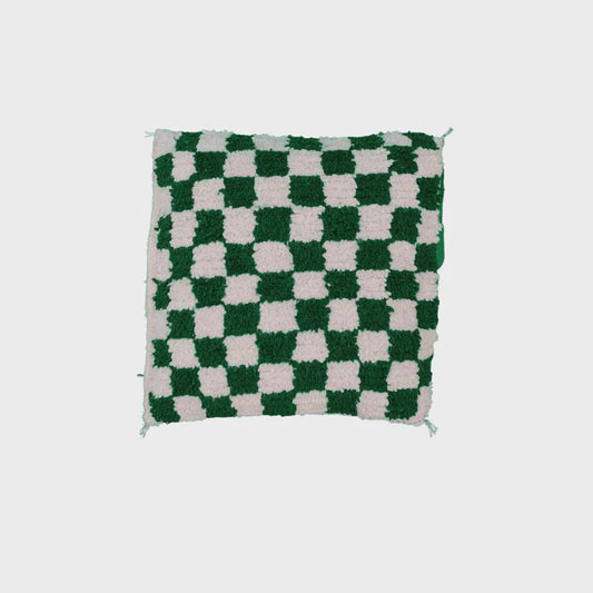 Moroccan Checkered Pillow Cover (Royal green & White)
