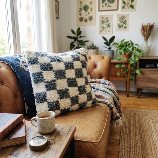 Moroccan Checkered Pillow Cover (Gray & White)