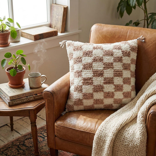 Moroccan Checkered Pillow Cover (Brown & White)