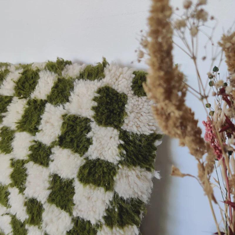 Moroccan Checkered Pillow Cover (Khaki & White)