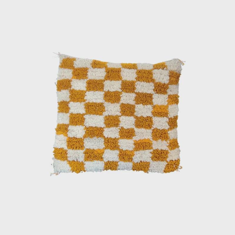 Moroccan Checkered Pillow Cover (Yellow & White)