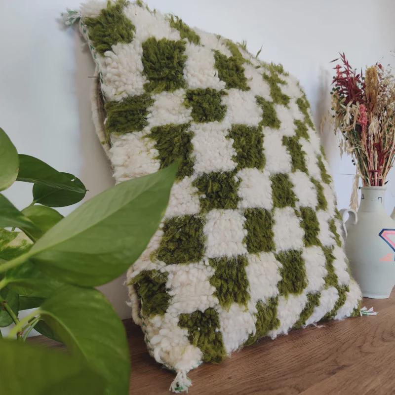 Moroccan Checkered Pillow Cover (Khaki & White)