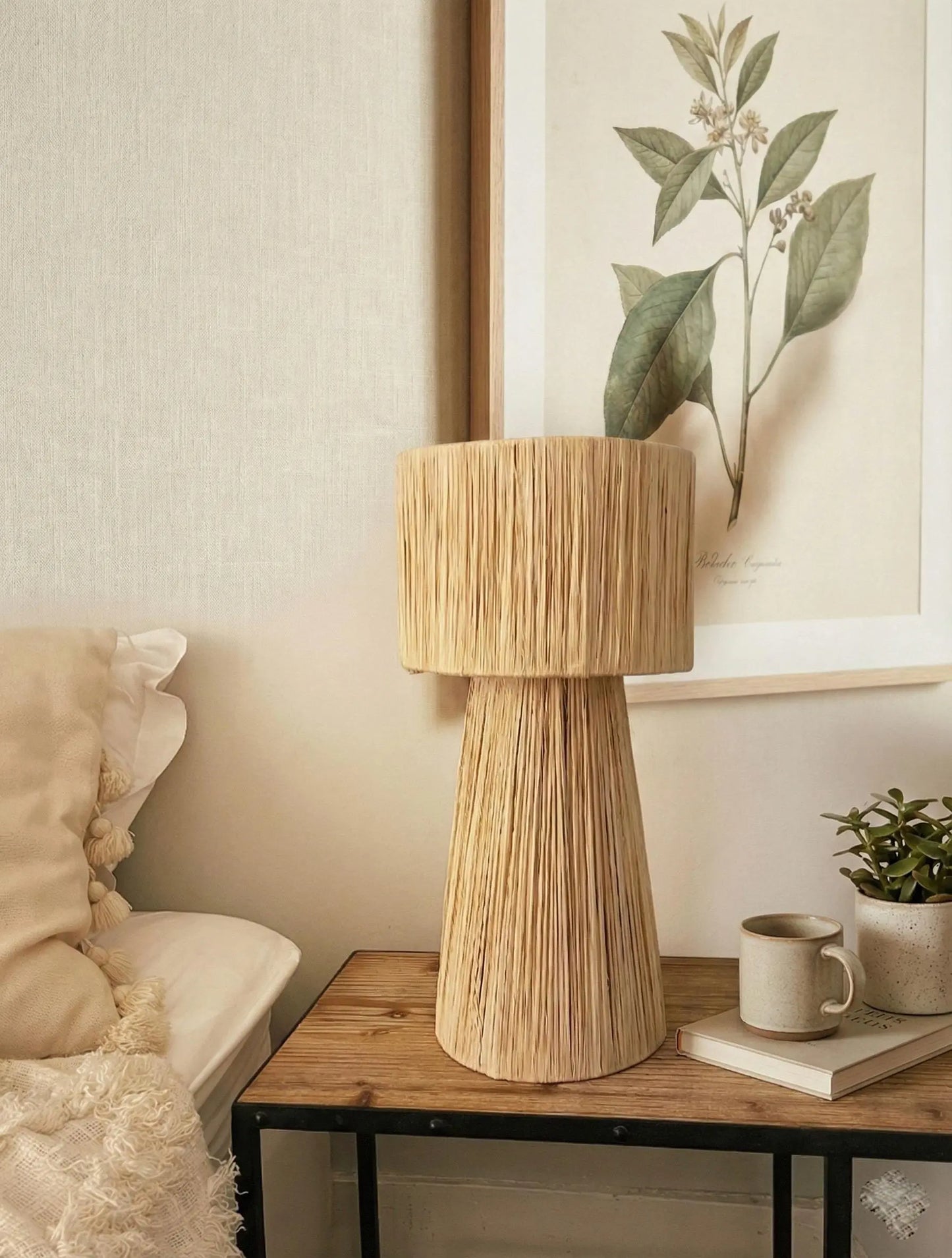 Natural Raffia Table Lamp - Natural & Black Mogadoro