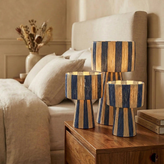 Natural Raffia Table Lamp - Blue Mogadoro