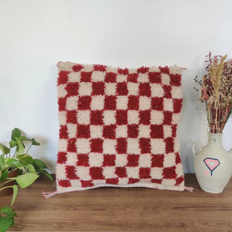 Moroccan Checkered Pillow Cover (Red & White)