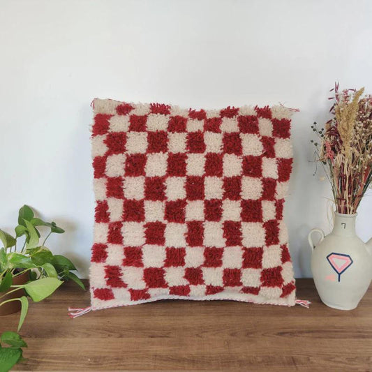 Moroccan Checkered Pillow Cover (Red & White)