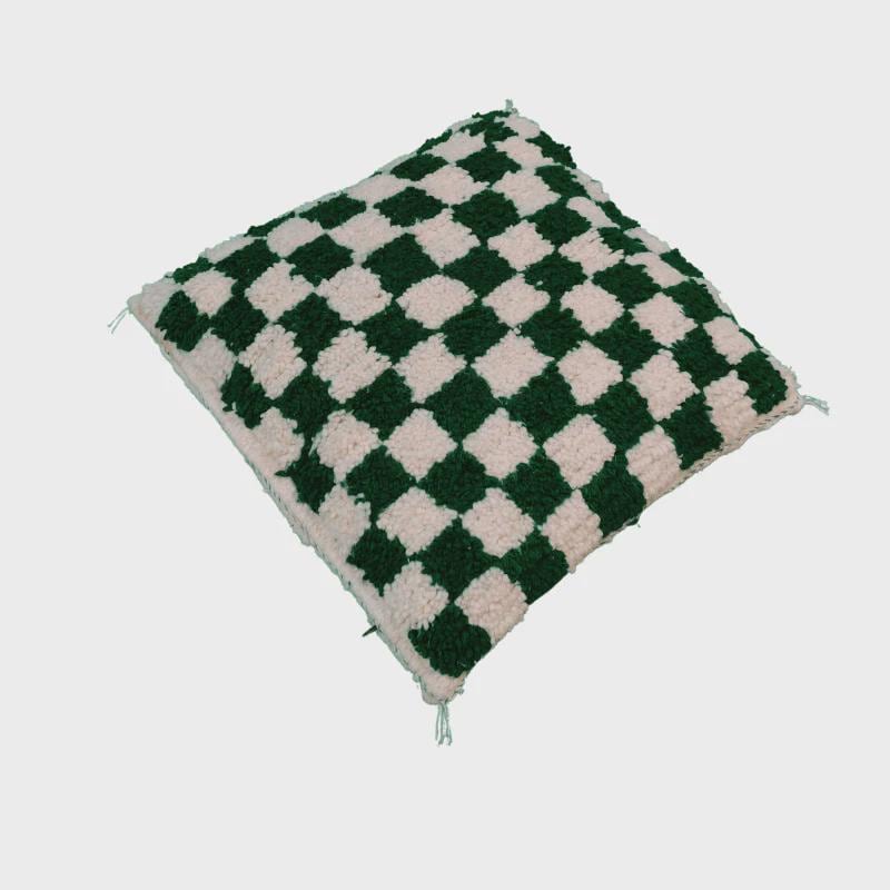Moroccan Checkered Pillow Cover (Royal green & White)