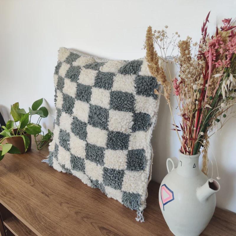 Moroccan Checkered Pillow Cover (Gray & White)