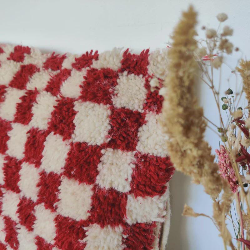 Moroccan Checkered Pillow Cover (Red & White)
