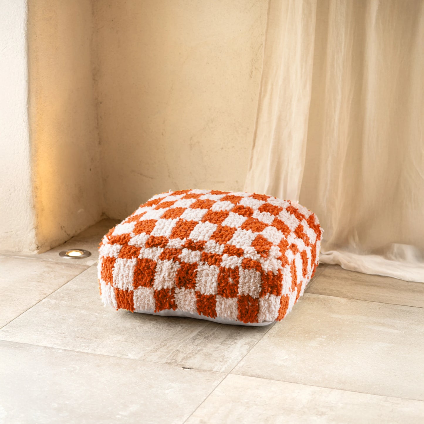 Checkered Wool Pouf - Square Moroccan Floor Cushion