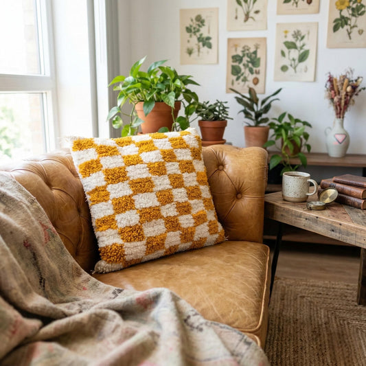 Moroccan Checkered Pillow Cover (Yellow & White)