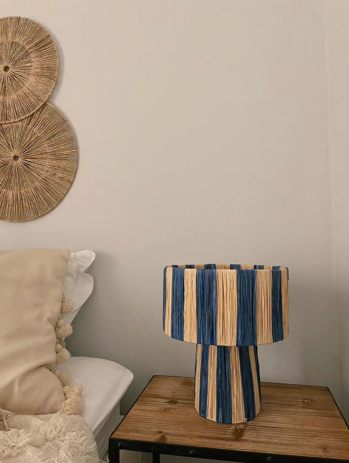 Natural Raffia Table Lamp - Blue Mogadoro