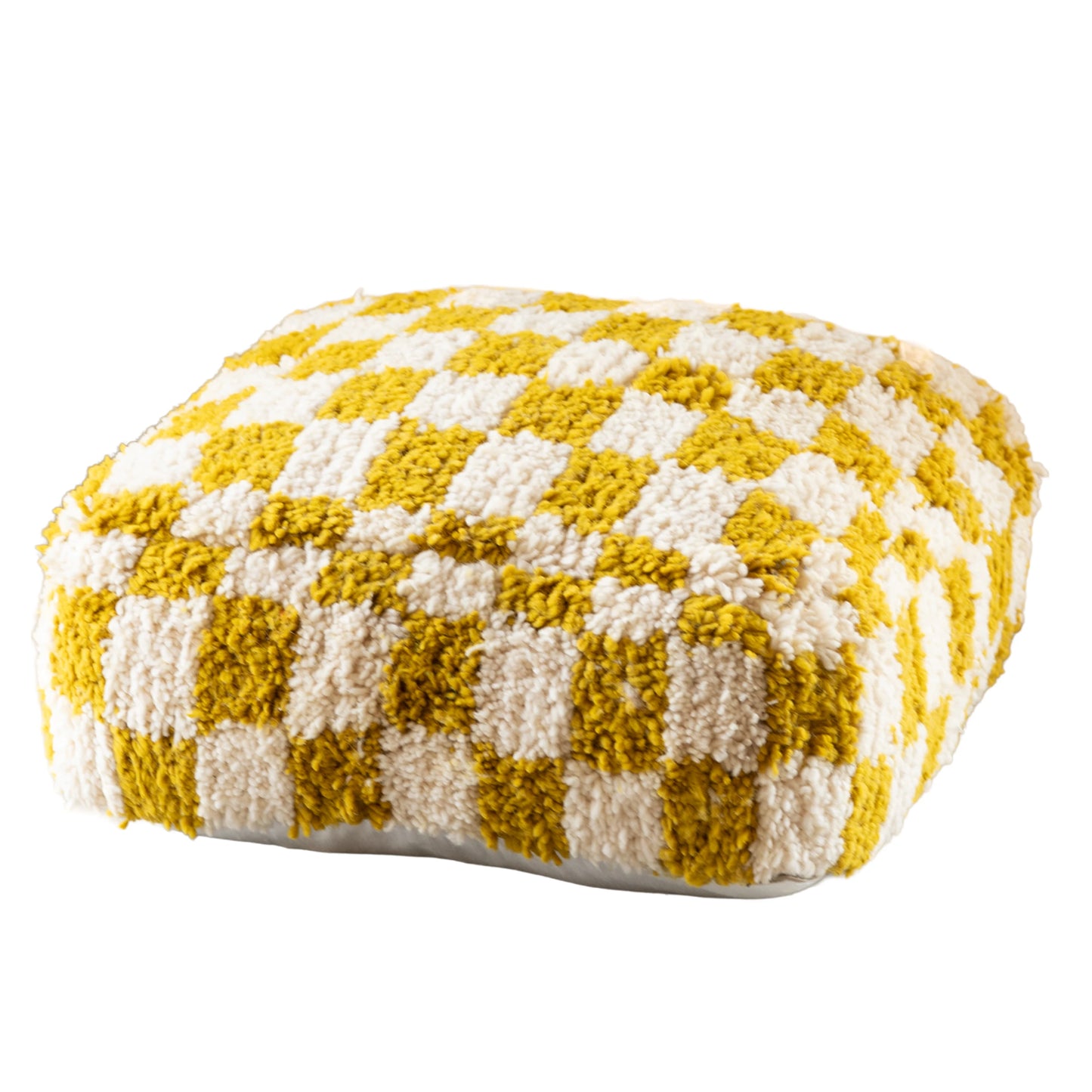 Checkered Wool Pouf - Square Moroccan Floor Cushion