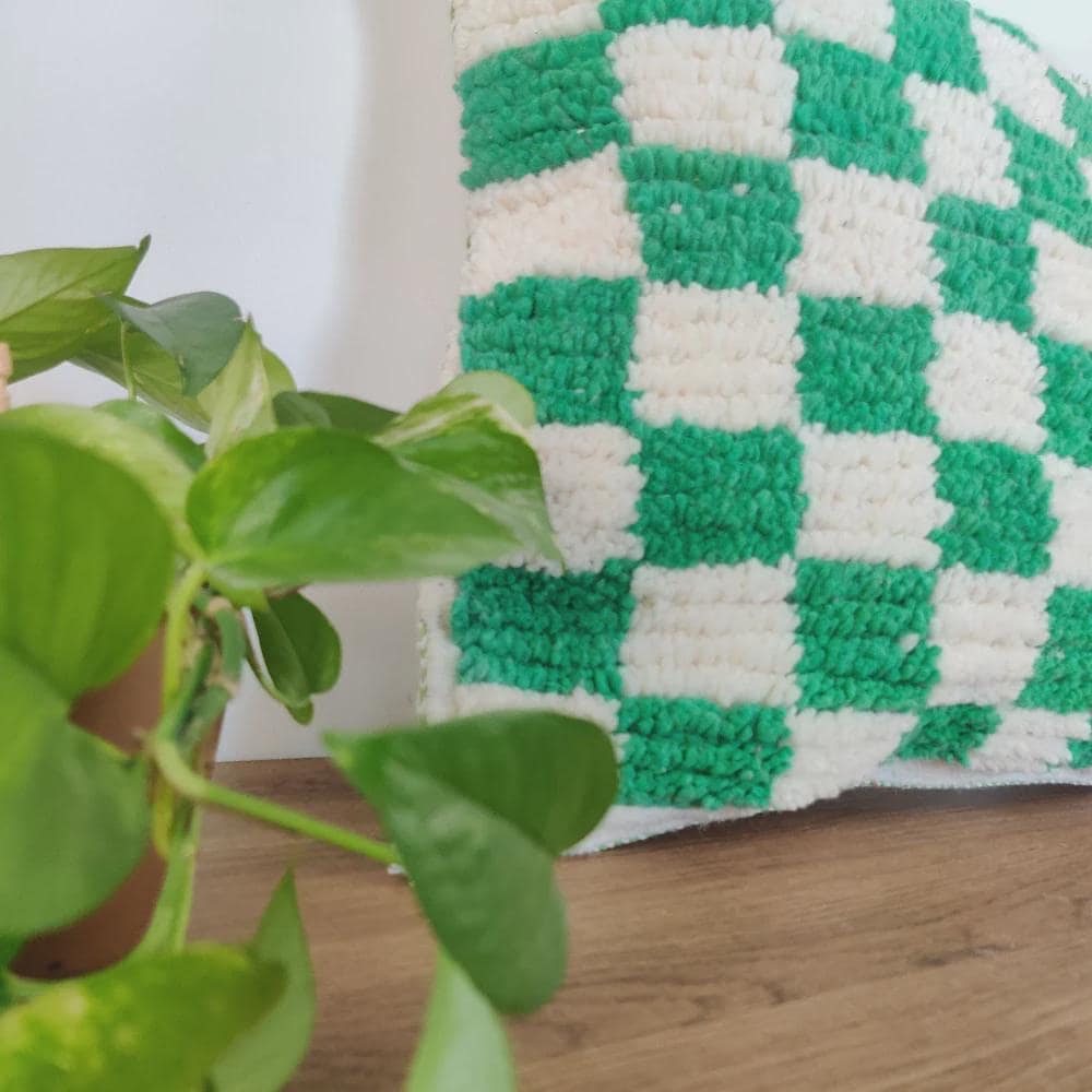 Moroccan Checkered Pillow Cover (Green & White)