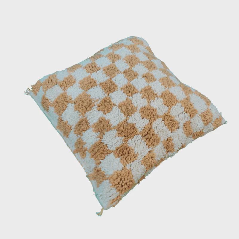 Moroccan Checkered Pillow Cover (Beige & White)