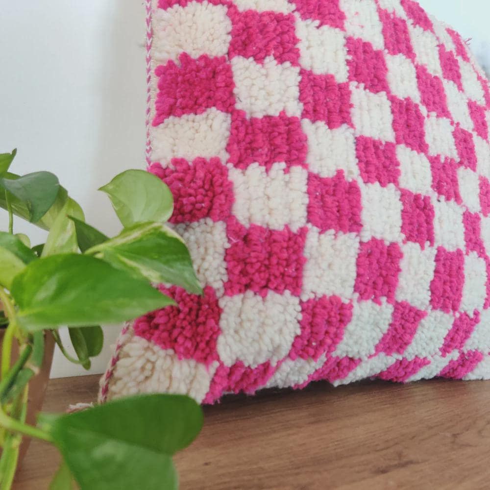 Moroccan Checkered Pillow Cover (Pink & White)
