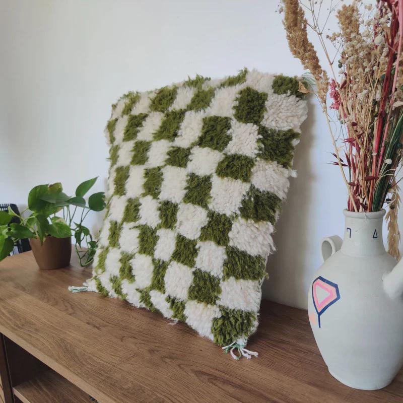 Moroccan Checkered Pillow Cover (Khaki & White)