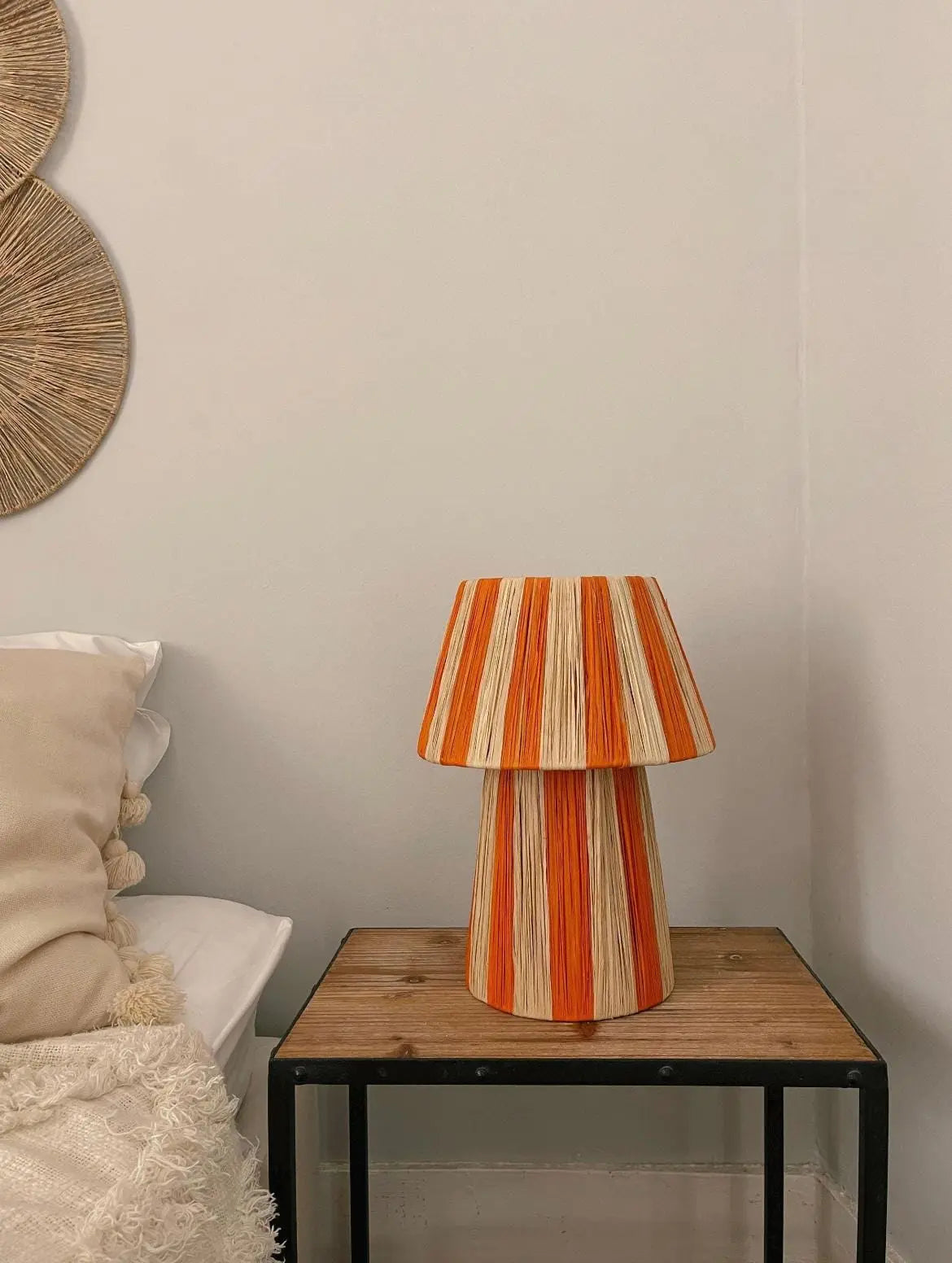 Striped Mushroom Lamp Raffia - Orange Mogadoro